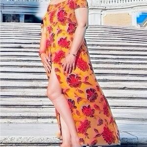 Mustard floral jump suit dress